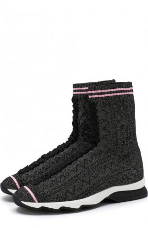 Высокие текстильные кроссовки Rockocko с контрастной отделкой Fendi. Цвет: черный