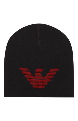 Шерстяная шапка с логотипом бренда Emporio Armani. Цвет: темно-синий