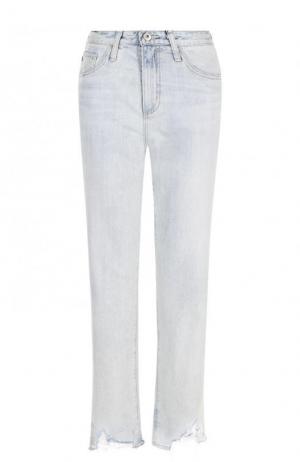 Укороченные джинсы прямого кроя с потертостями Ag. Цвет: синий