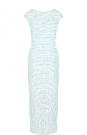 Вязаное платье-макси с разрезом St. John. Цвет: голубой