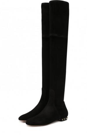 Замшевые ботфорты  Garavani Rockstud на декорированном каблуке Valentino. Цвет: черный