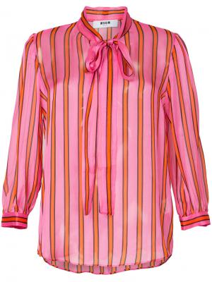 Блузка в полоску с бантом MSGM. Цвет: розовый и фиолетовый