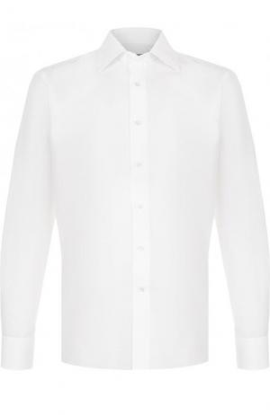 Однотонная рубашка из смеси хлопка и льна Canali. Цвет: белый