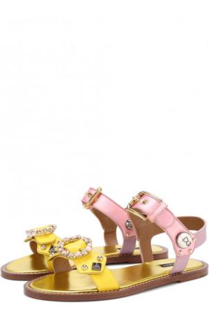 Кожаные сандалии с декоративной отделкой Dolce & Gabbana. Цвет: желтый