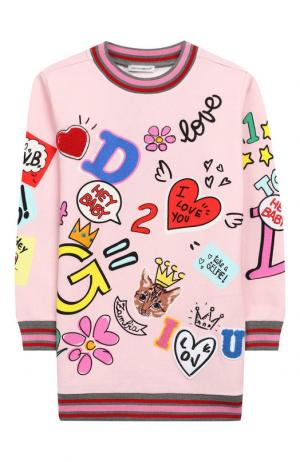 Хлопковое платье с принтом Dolce & Gabbana. Цвет: светло-розовый