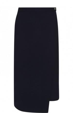 Однотонная шерстяная юбка-миди асимметричного кроя MRZ. Цвет: темно-синий