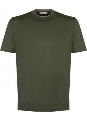 Хлопковая футболка с круглым вырезом Cortigiani. Цвет: оливковый