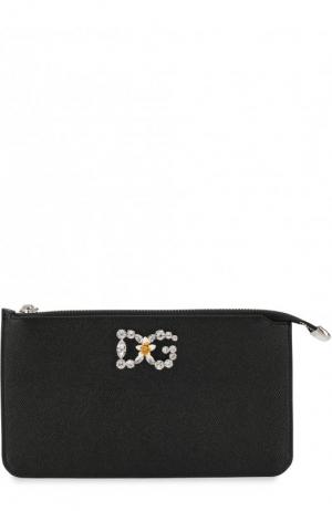 Кожаный кошелек на молнии с декором Dolce & Gabbana. Цвет: черный