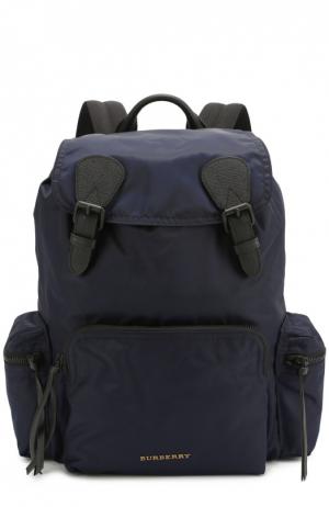 Текстильный рюкзак с клапаном и отделкой из натуральной кожи Burberry. Цвет: синий