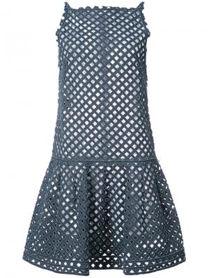 Джинсовое платье с перфорацией Oscar de la Renta. Цвет: синий
