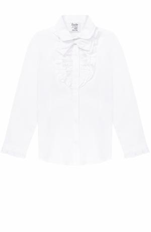Хлопковая блуза с оборками и бантом Aletta. Цвет: белый