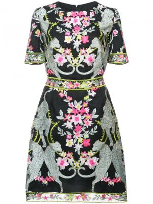 Платье мини с цветочной вышивкой Marchesa Notte. Цвет: чёрный