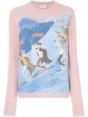 Джемпер с принтом лыжников Moncler. Цвет: розовый и фиолетовый