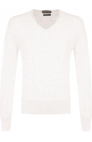 Однотонный хлопковый пуловер Tom Ford. Цвет: белый