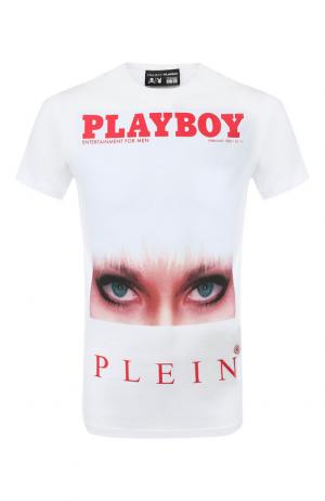 Хлопковая футболка с принтом Philipp Plein. Цвет: белый
