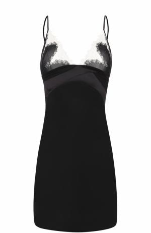 Приталенная шелковая сорочка с кружевной отделкой La Perla. Цвет: черный