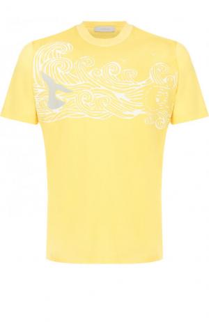 Хлопковая футболка с принтом Cortigiani. Цвет: желтый
