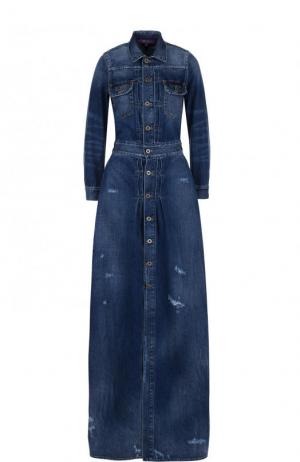 Джинсовое платье-макси с потертостями Ralph Lauren. Цвет: синий