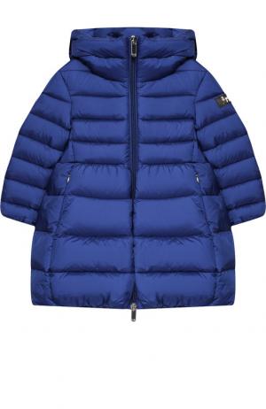 Стеганое пальто на молнии с капюшоном Il Gufo. Цвет: синий