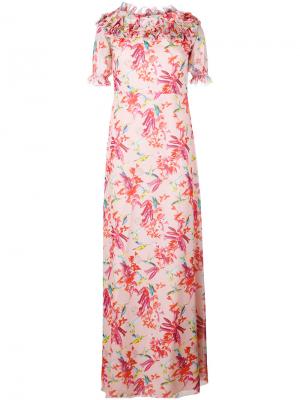 Длинное платье с цветочным принтом Giamba. Цвет: розовый и фиолетовый