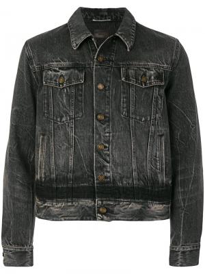 Укороченная джинсовая куртка с эффектом потертости Saint Laurent. Цвет: чёрный