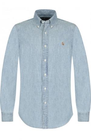 Джинсовая рубашка с воротником button down Polo Ralph Lauren. Цвет: голубой