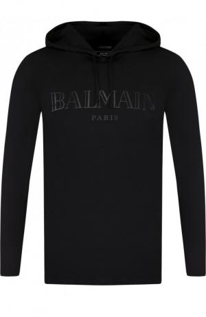 Хлопковое худи с логотипом бренда Balmain. Цвет: черный