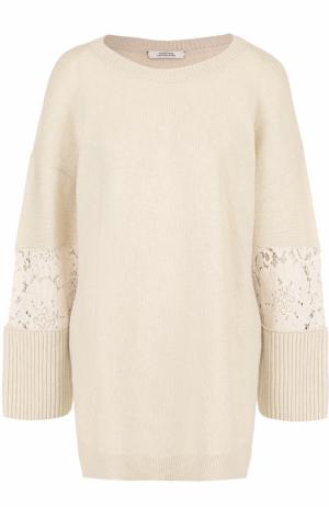 Шерстяной пуловер свободного кроя с кружевными вставками Dorothee Schumacher. Цвет: кремовый