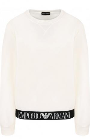 Хлопковый пуловер с логотипом бренда Emporio Armani. Цвет: белый