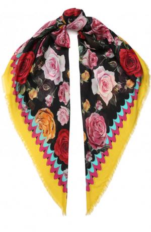Шарф из смеси модала и кашемира с цветочным принтом Dolce & Gabbana. Цвет: черный