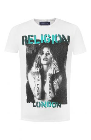 Хлопковая футболка с принтом Religion. Цвет: белый