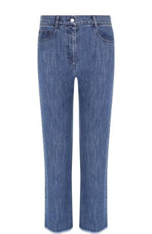 Укороченные джинсы с потертостями и бахромой Michael Kors Collection. Цвет: синий
