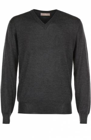 Пуловер тонкой вязки из смеси кашемира и шелка Cruciani. Цвет: серый
