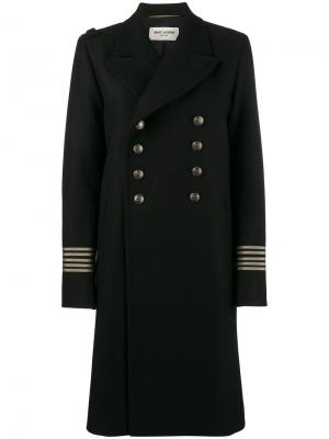 Двубортное пальто милитари Saint Laurent. Цвет: чёрный