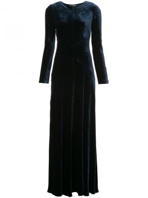 Бархатное длинное платье Alberta Ferretti. Цвет: синий