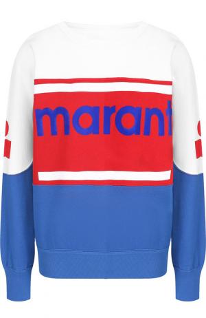 Хлопковый пуловер с логотипом бренда Isabel Marant Etoile. Цвет: разноцветный