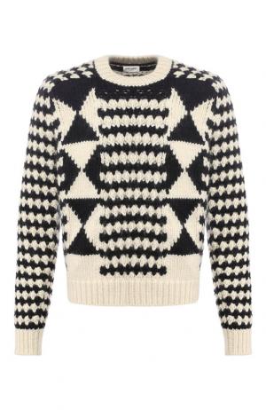 Шерстяной свитер фактурной вязки Saint Laurent. Цвет: черно-белый