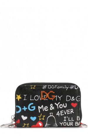 Кожаный футляр для кредитных карт на молнии с принтом Dolce & Gabbana. Цвет: черный