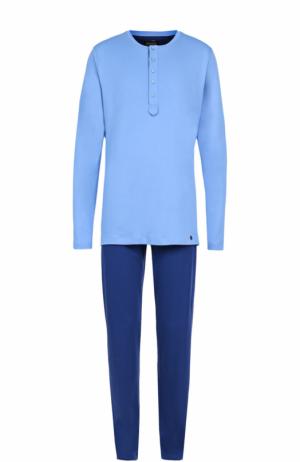 Хлопковая пижама с брюками Hanro. Цвет: голубой