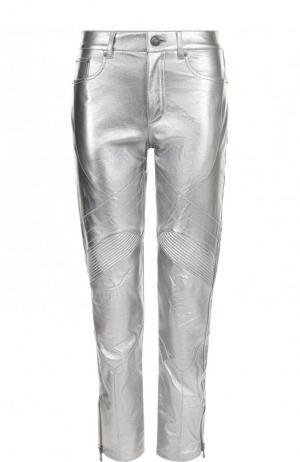 Укороченные кожаные брюки Ralph Lauren. Цвет: серебряный