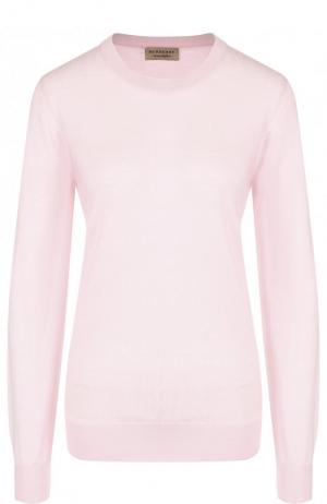 Однотонный шерстяной пуловер с круглым вырезом Burberry. Цвет: светло-розовый