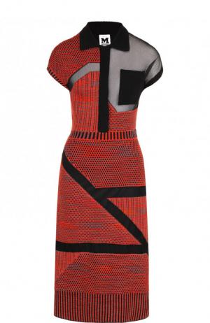 Вязаное платье-миди с полупрозрачными вставками M Missoni. Цвет: красный