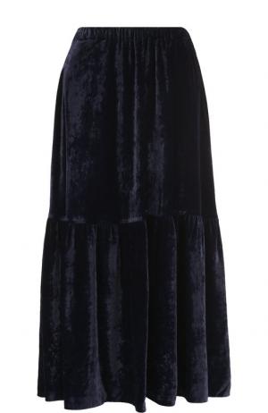 Бархатная юбка-миди с оборкой Stella McCartney. Цвет: темно-синий