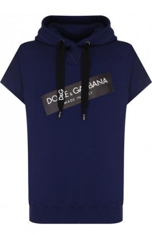 Хлопковое худи с короткими рукавами Dolce & Gabbana. Цвет: темно-синий