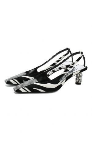 Бархатные туфли с открытым задником на декорированном каблуке Tom Ford. Цвет: черно-белый