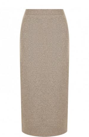 Кашемировая юбка-миди с разрезами Pringle Of Scotland. Цвет: светло-коричневый