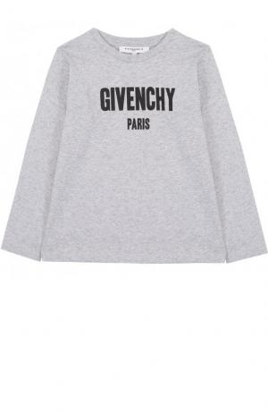 Хлопковый лонгслив с логотипом бренда Givenchy. Цвет: серый