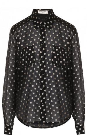 Шелковая блуза свободного кроя с металлизированной нитью Saint Laurent. Цвет: черный