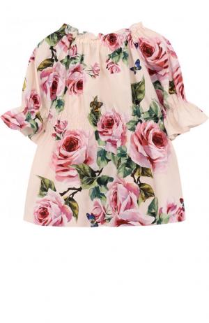 Хлопковая блуза с принтом и эластичными вставками Dolce & Gabbana. Цвет: розовый