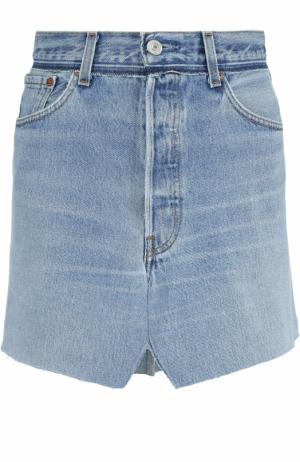 Джинсовая мини-юбка с потертостями Vetements. Цвет: синий